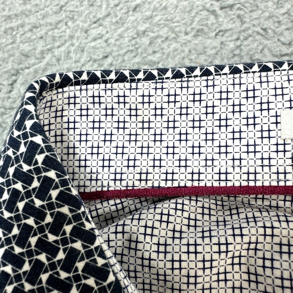 Bugatchi Uomo Shirt Mens XXL Shaped Fit Blue White Geometric All Day Casual Prep - Picture 15 of 15